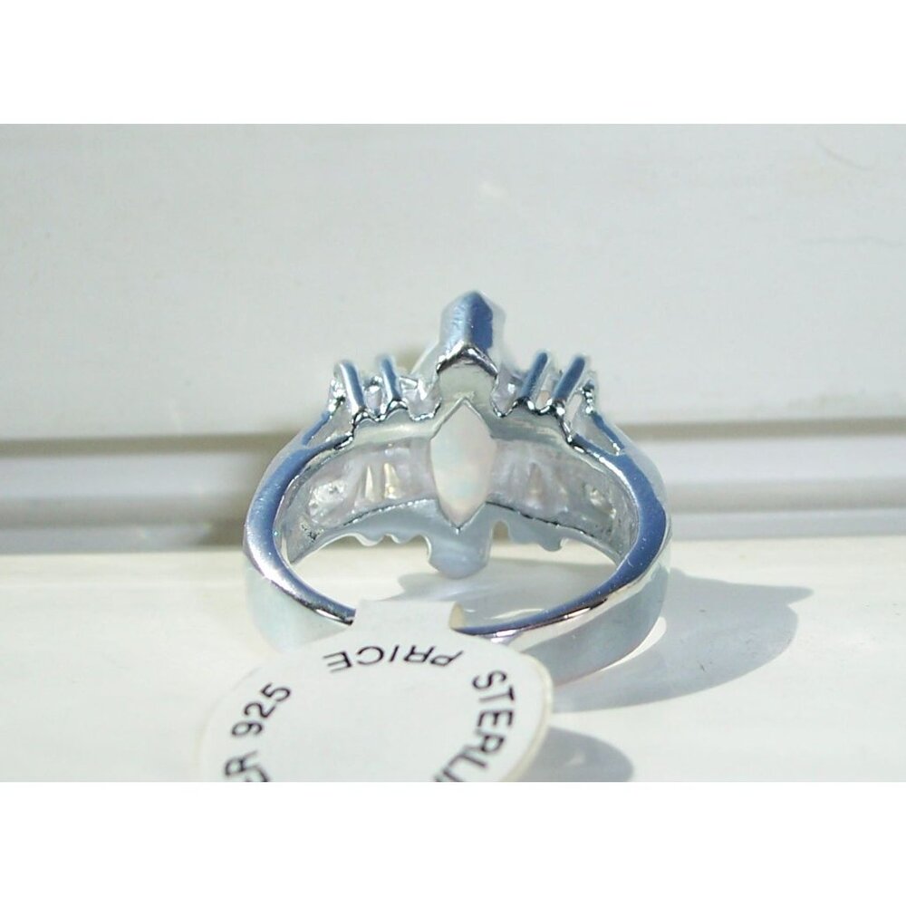 925 STERLING SILVER Marquise Lab Created White Fire Opal & CZ Ring - Picture 11 of 15